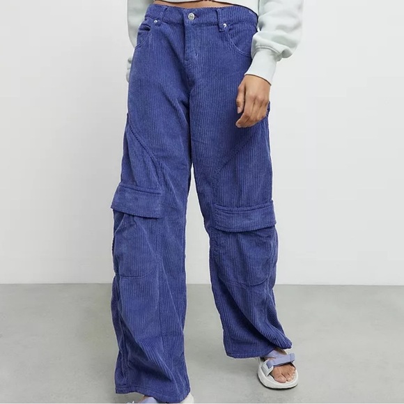 Urban Outfitters Blue Corduroy Pants Carpenter Baggy Cargo Size 26 L2 - Picture 1 of 8
